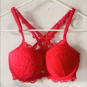 PINK! Red Lace Push-Up Bra